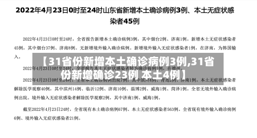 【31省份新增本土确诊病例3例,31省份新增确诊23例 本土4例】